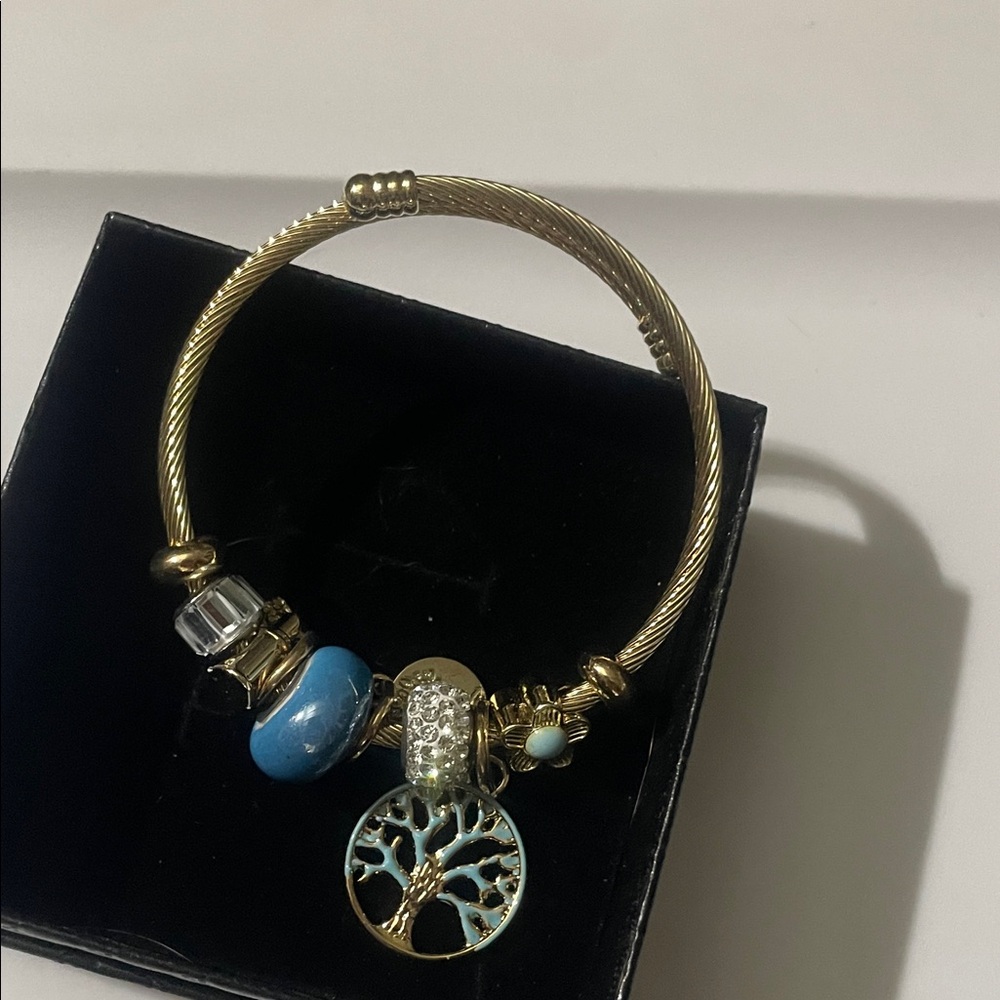 Gold and Blue Tree of Life Charm Bracelet